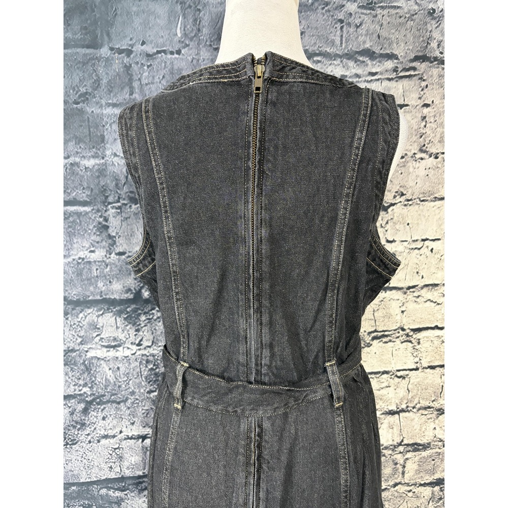Sundance Poppy Dress Womens 12 Black Denim V Neck Belted Fit Flare Maxi 111396 - Picture 6 of 16